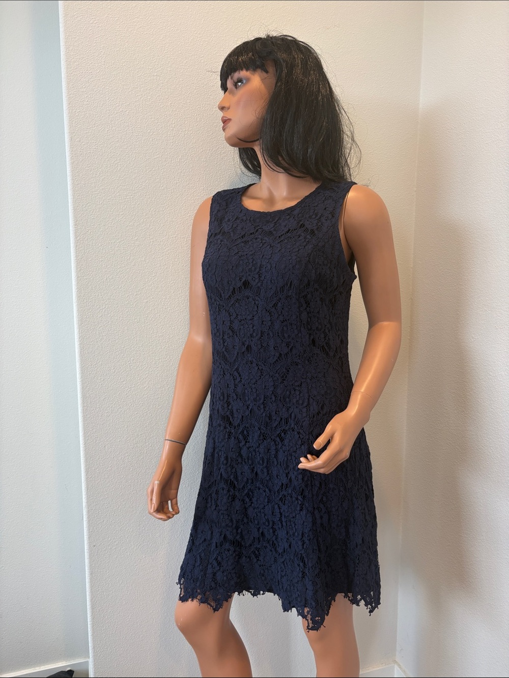 Vince Camuto Navy Sleeveless Lace A-Line Dress